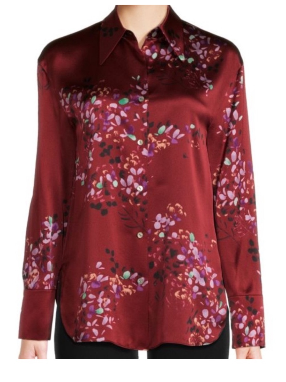 Vince red floral silk blouse XS
